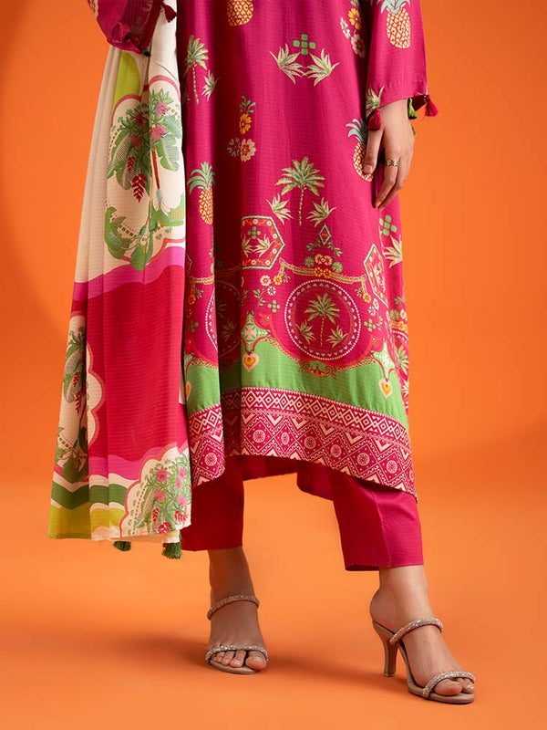 AFROZ 3-Piece Unstitched Digital Printed Bana Dora Viscose Suit