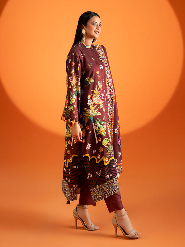 AFROZ 3-Piece Unstitched Digital Printed Bana Dora Viscose Suit