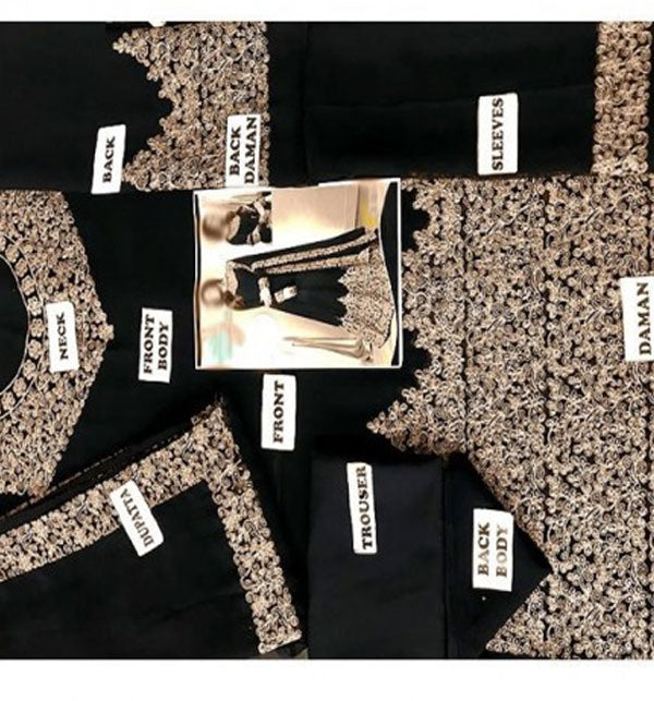 Indian Embroidered Black Chiffon Maxi Unstitched