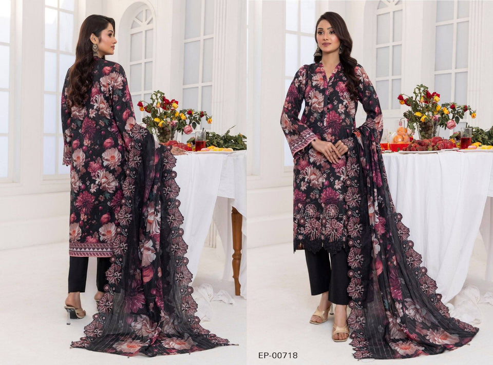 Digital Printed Embroidered Lawn Noorieh by Elaya 3 Piece