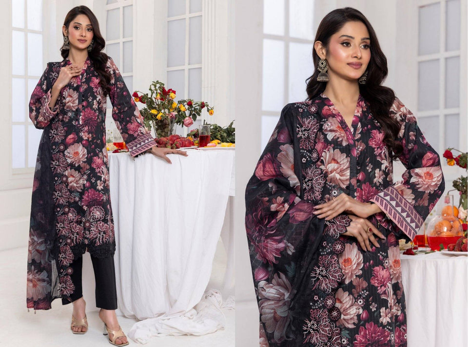 Digital Printed Embroidered Lawn Noorieh by Elaya 3 Piece