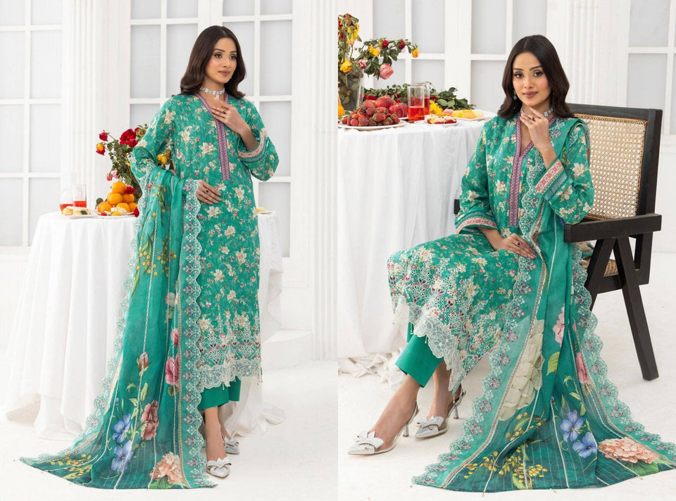 Digital Printed Embroidered Lawn Noorieh by Elaya 3 Piece
