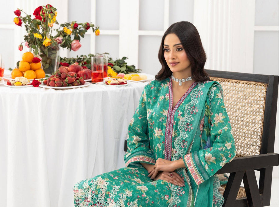 Digital Printed Embroidered Lawn Noorieh by Elaya 3 Piece