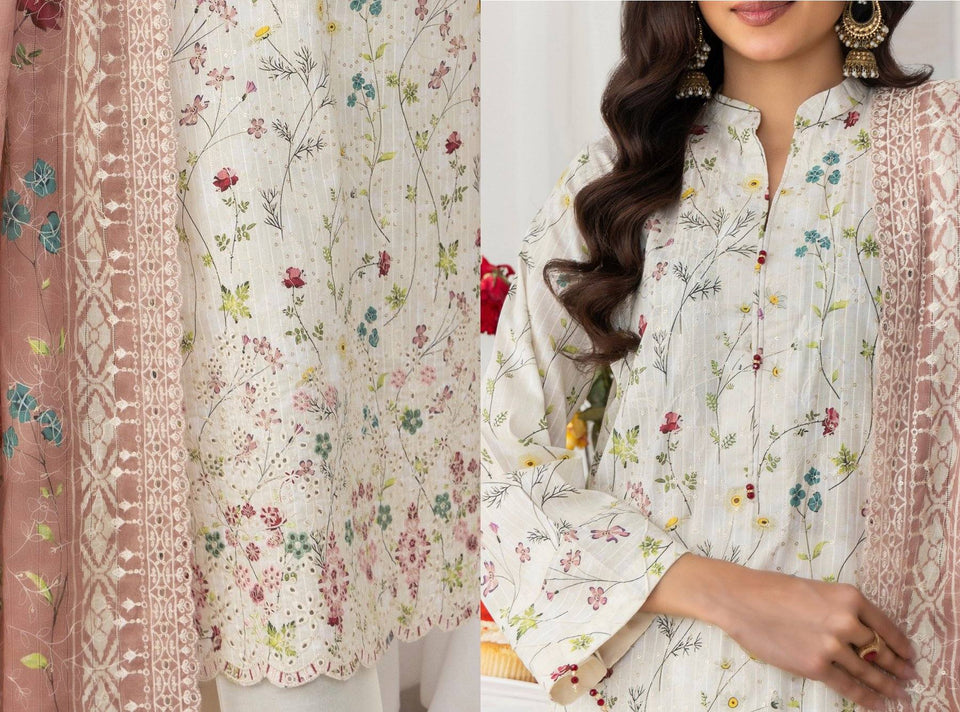 Digital Printed Embroidered Lawn Noorieh by Elaya 3 Piece