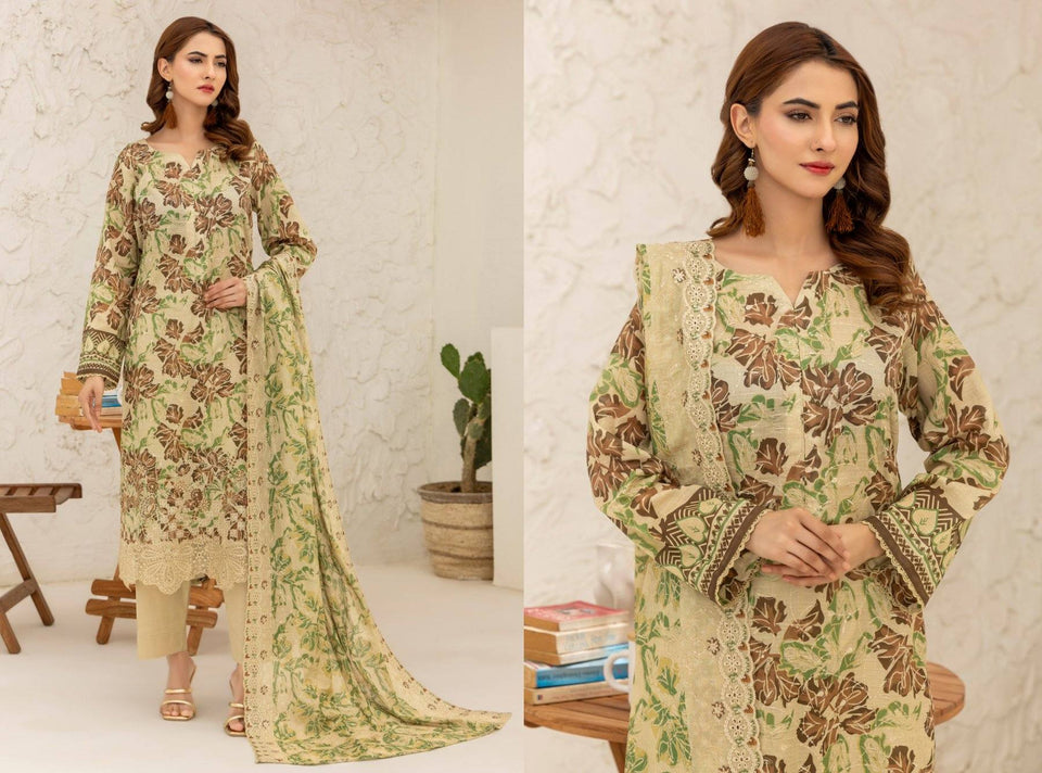Digital Printed Embroidered Lawn Noorieh by Elaya 3 Piece