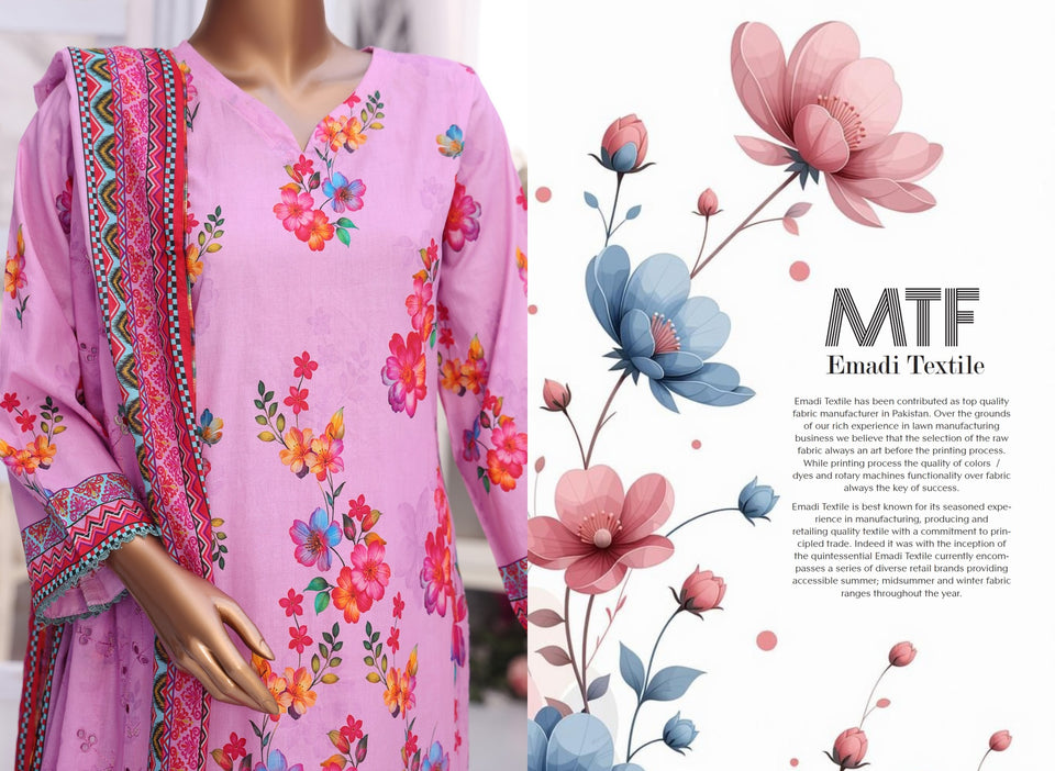 MTF Digital Printed Doria Embroidered Chikankari Cotton Collection | Unstitched 3 Piece