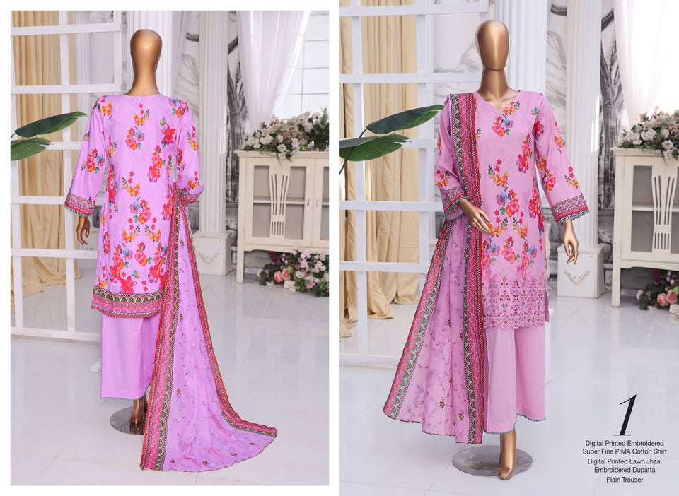 MTF Digital Printed Doria Embroidered Chikankari Cotton Collection | Unstitched 3 Piece