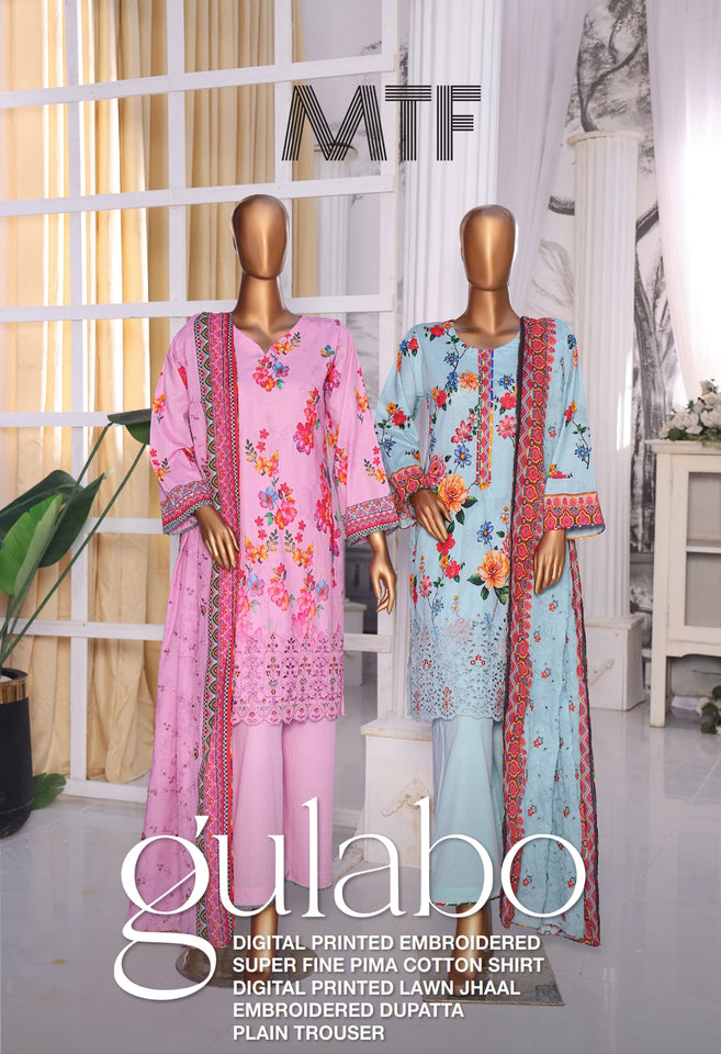 MTF Digital Printed Doria Embroidered Chikankari Cotton Collection | Unstitched 3 Piece