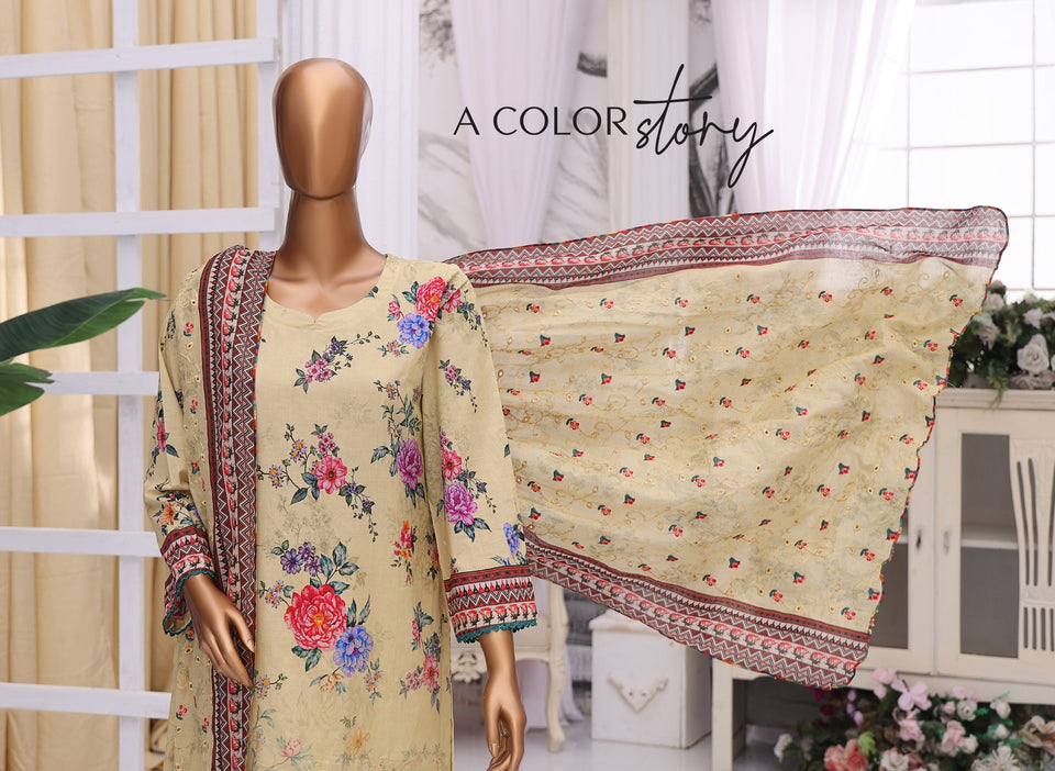 MTF Digital Printed Doria Embroidered Chikankari Cotton Collection | Unstitched 3 Piece