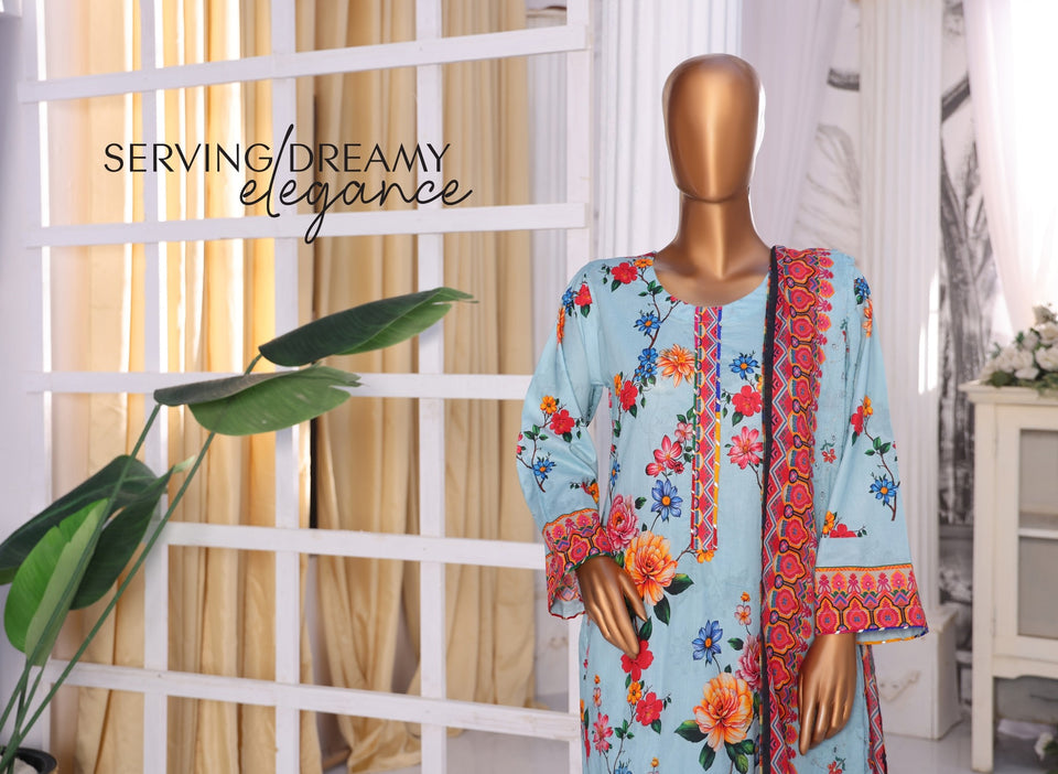 MTF Digital Printed Doria Embroidered Chikankari Cotton Collection | Unstitched 3 Piece