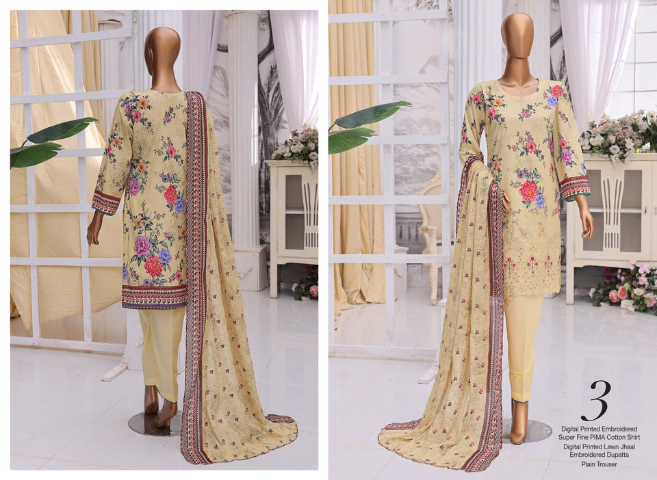 MTF Digital Printed Doria Embroidered Chikankari Cotton Collection | Unstitched 3 Piece