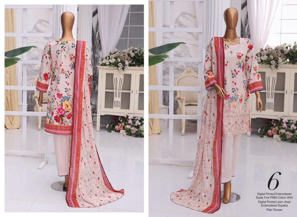 MTF Digital Printed Doria Embroidered Chikankari Cotton Collection | Unstitched 3 Piece