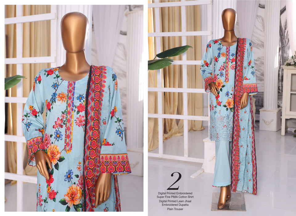 MTF Digital Printed Doria Embroidered Chikankari Cotton Collection | Unstitched 3 Piece