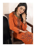 Bareeze Dyed Slub Embroidered Ensemble with Velvet Shawl