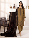 Bareeze Dyed Slub Embroidered Ensemble with Velvet Shawl