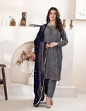 Bareeze Dyed Slub Embroidered Ensemble with Velvet Shawl