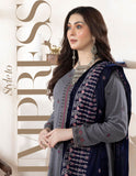 Bareeze Dyed Slub Embroidered Ensemble with Velvet Shawl