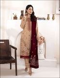 Bareeze Dyed Slub Embroidered Ensemble with Velvet Shawl