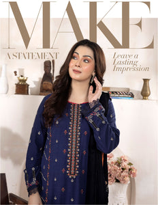 Bareeze Dyed Slub Embroidered Ensemble with Velvet Shawl