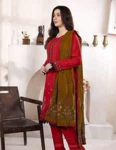 Bareeze Dyed Slub Embroidered Ensemble with Velvet Shawl