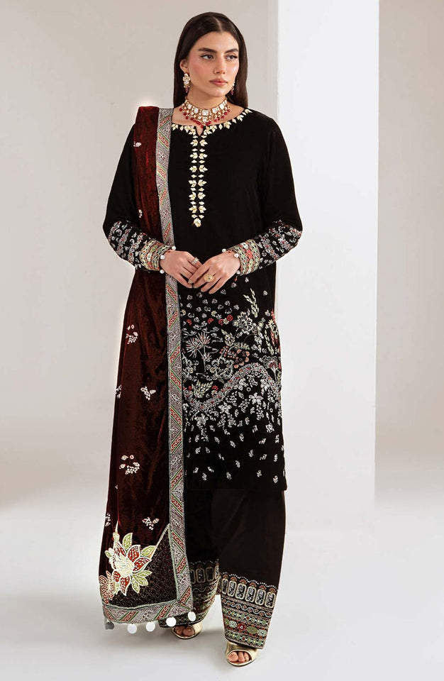 Maya by Nureh Luxury Embroidered Velvet Unstitched 3 Piece Suit - NW-113 - NU25VLT - Black - Winter Collection