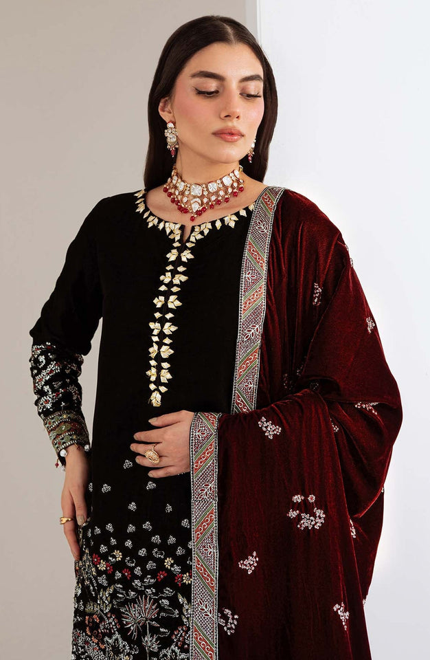 Maya by Nureh Luxury Embroidered Velvet Unstitched 3 Piece Suit - NW-113 - NU25VLT - Black - Winter Collection