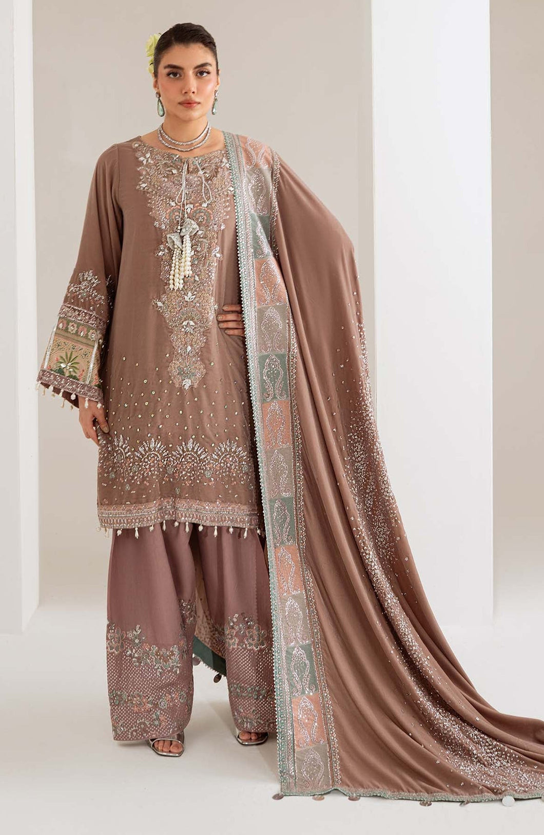 Maya by Nureh Luxury Embroidered Velvet Unstitched 3 Piece Suit - NW-112 - NU25VLT - Pink - Winter Collection