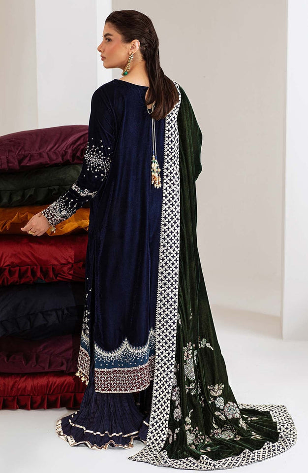 Maya by Nureh Luxury Embroidered Velvet Unstitched 3 Piece Suit - NW-109 - NU25VLT - Blue - Winter Collection