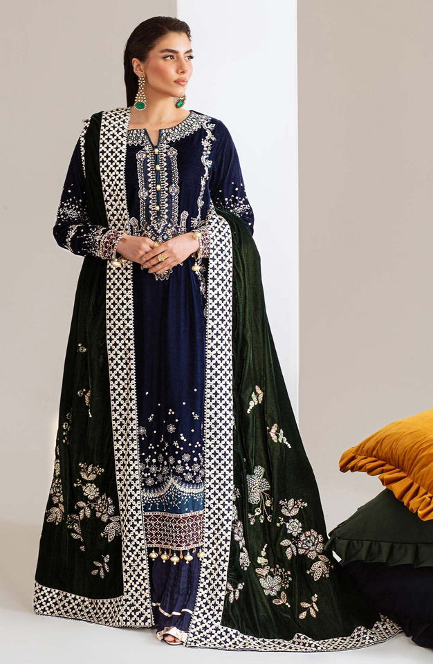 Maya by Nureh Luxury Embroidered Velvet Unstitched 3 Piece Suit - NW-109 - NU25VLT - Blue - Winter Collection