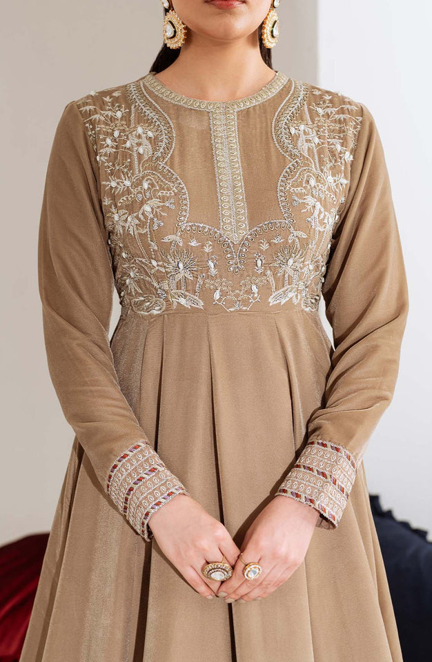 Maya by Nureh Luxury Embroidered Velvet Unstitched 3 Piece Suit - NW-108 - NU25VLT - Beige - Winter Collection