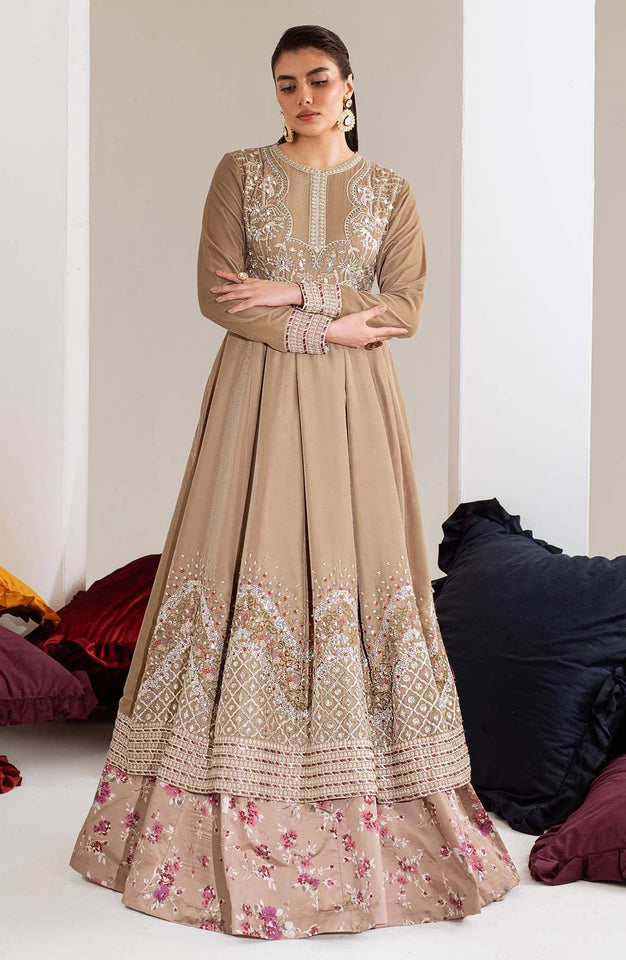 Maya by Nureh Luxury Embroidered Velvet Unstitched 3 Piece Suit - NW-108 - NU25VLT - Beige - Winter Collection