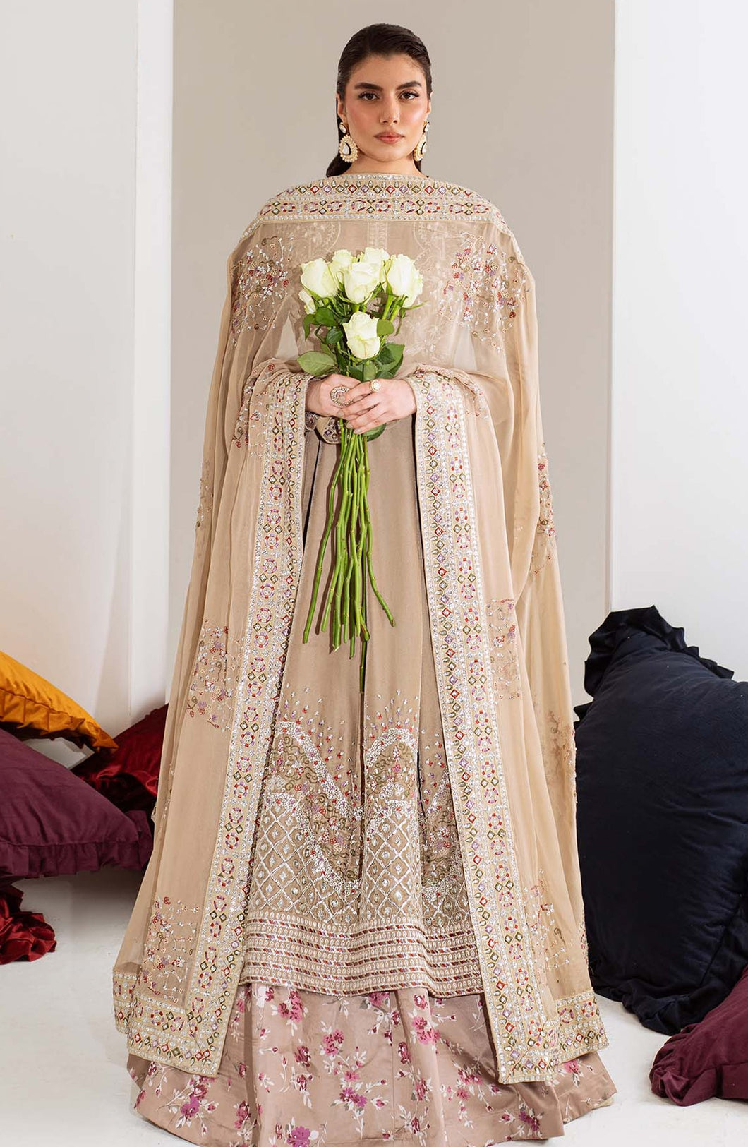 Maya by Nureh Luxury Embroidered Velvet Unstitched 3 Piece Suit - NW-108 - NU25VLT - Beige - Winter Collection