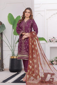 Embroidered Cambric 3 Pc suit-organza dupatta