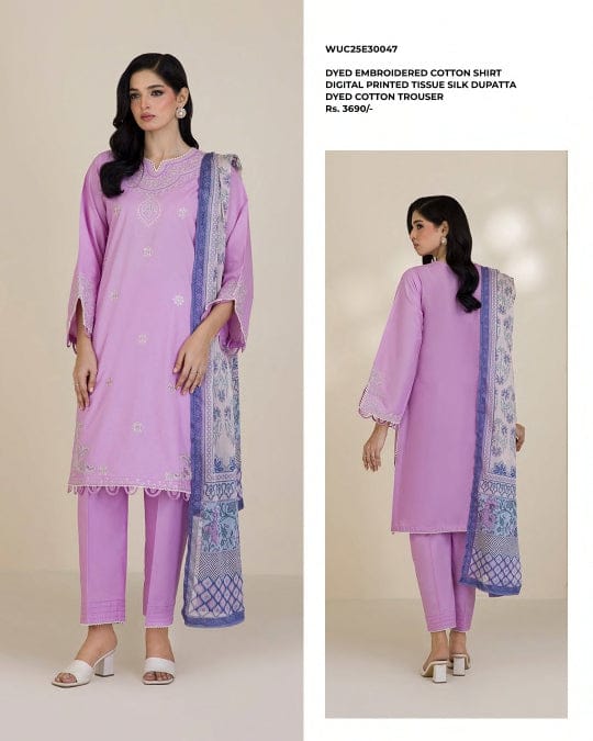 Zellbury Unstitched 3PC Dyed Embroidered Cotton Suit