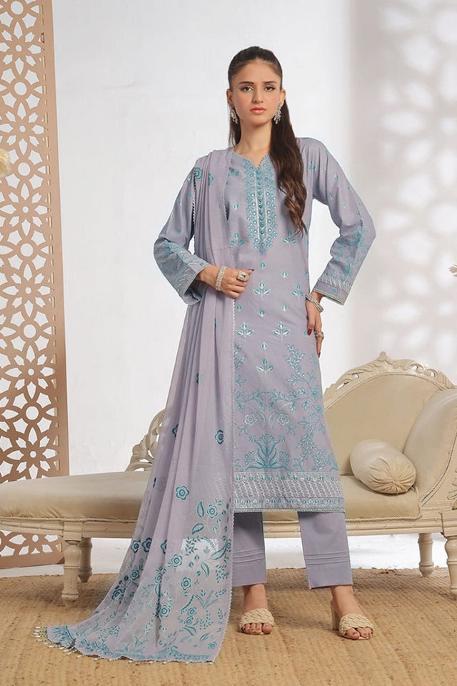Unstitched 3-Piece Cambric Suit with Organza Dupatta