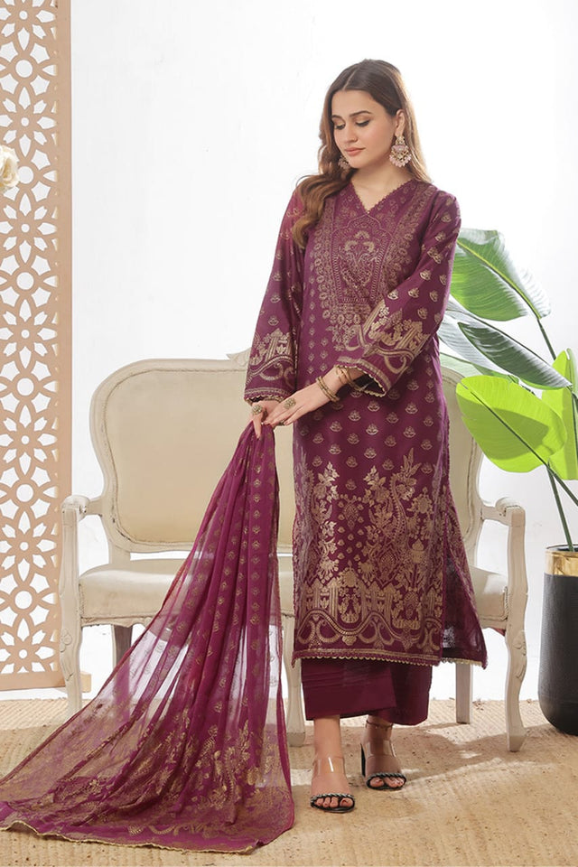 Unstitched 3-Piece Cambric Suit with Organza Dupatta