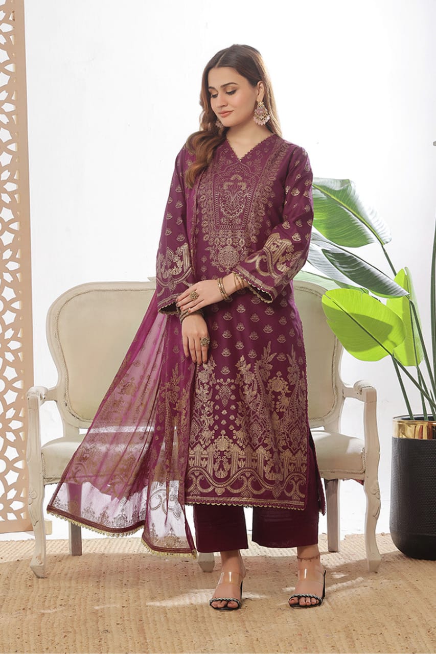 Unstitched 3-Piece Cambric Suit with Organza Dupatta