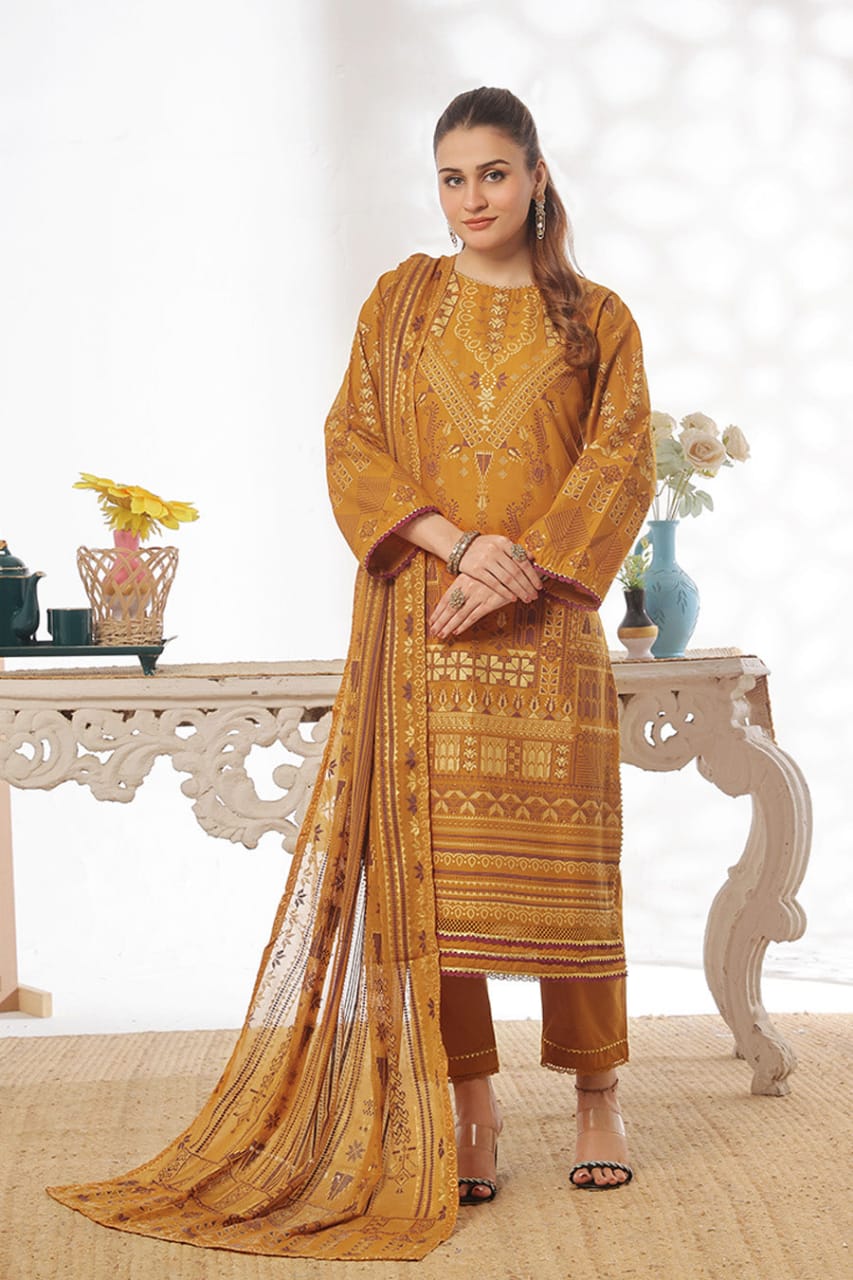 Unstitched 3-Piece Cambric Suit with Organza Dupatta
