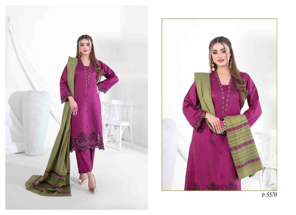 Semi-Stitched Fancy Embroidered Viscose Jacquard 3 Piece