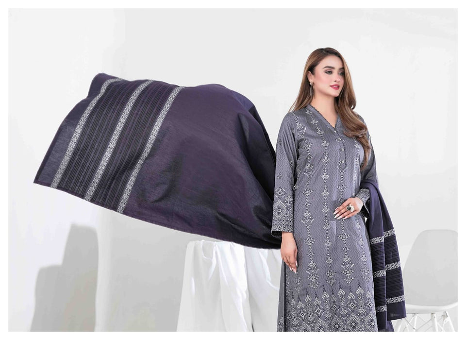 Semi-Stitched Fancy Embroidered Viscose Jacquard 3 Piece