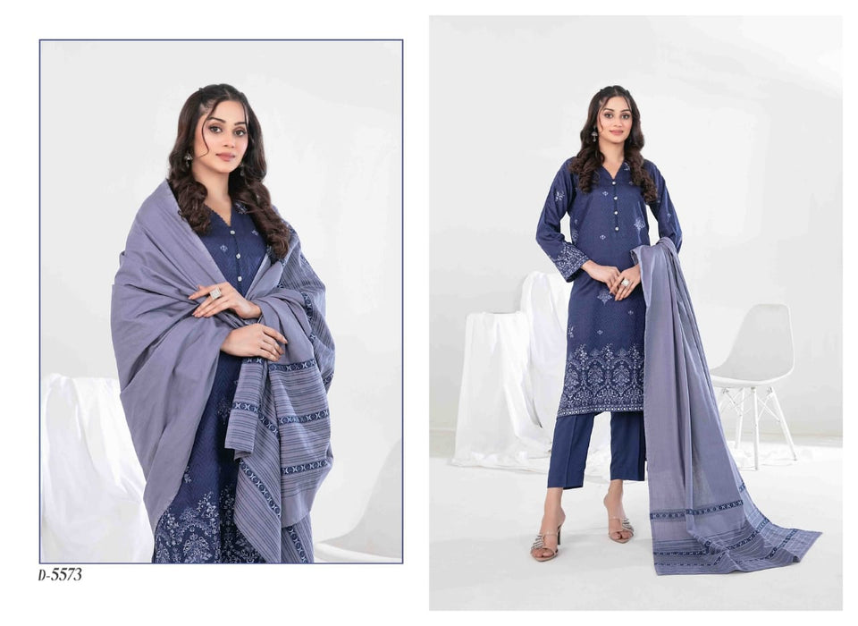 Semi-Stitched Fancy Embroidered Viscose Jacquard 3 Piece
