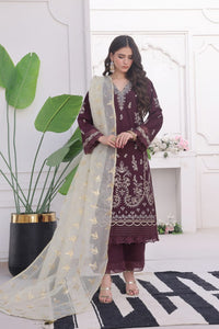 Embroidered Cambric 3 Pc suit-organza dupatta