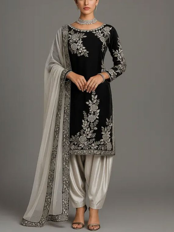 SILK Latest Embroidered Black Party Wear Dress 2025 (Unstitched)