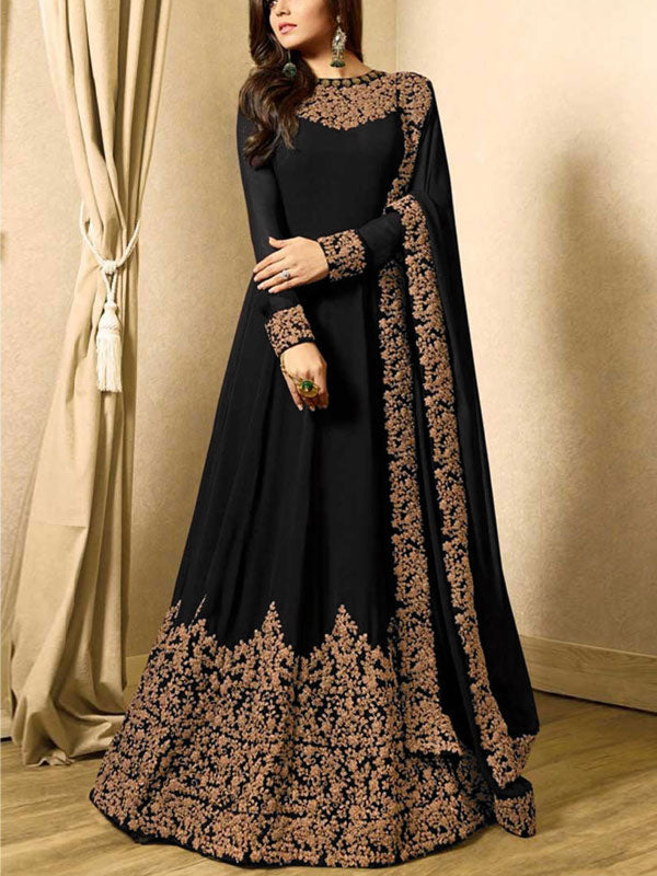 Indian Embroidered Black Chiffon Maxi Unstitched