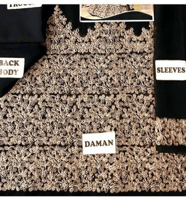 Indian Embroidered Black Chiffon Maxi Unstitched