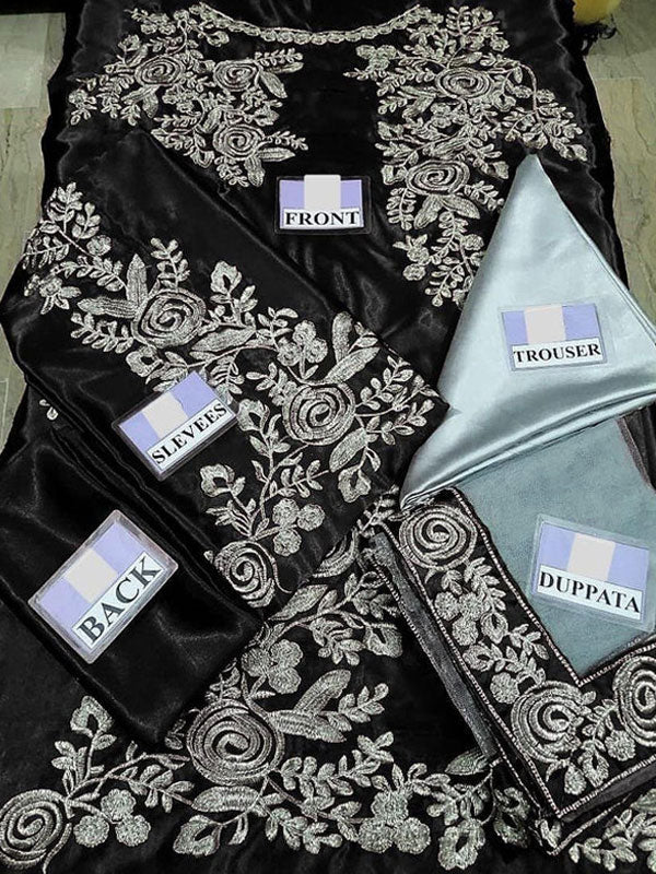 SILK Latest Embroidered Black Party Wear Dress 2025 (Unstitched)