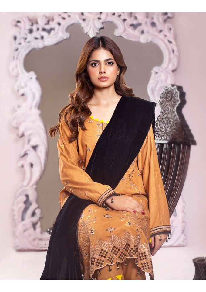 Bareeze Dyed Dora Dhanak Embroidered 3 PC with Velvet Shawl