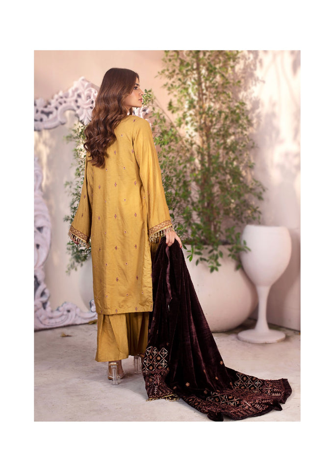 Bareeze Dyed Dora Dhanak Embroidered 3 PC with Velvet Shawl